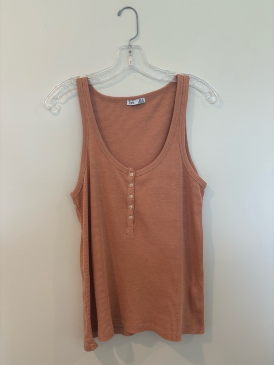 Dex Tops - Dex Ribbed Henley Tank Top - Rust Brown